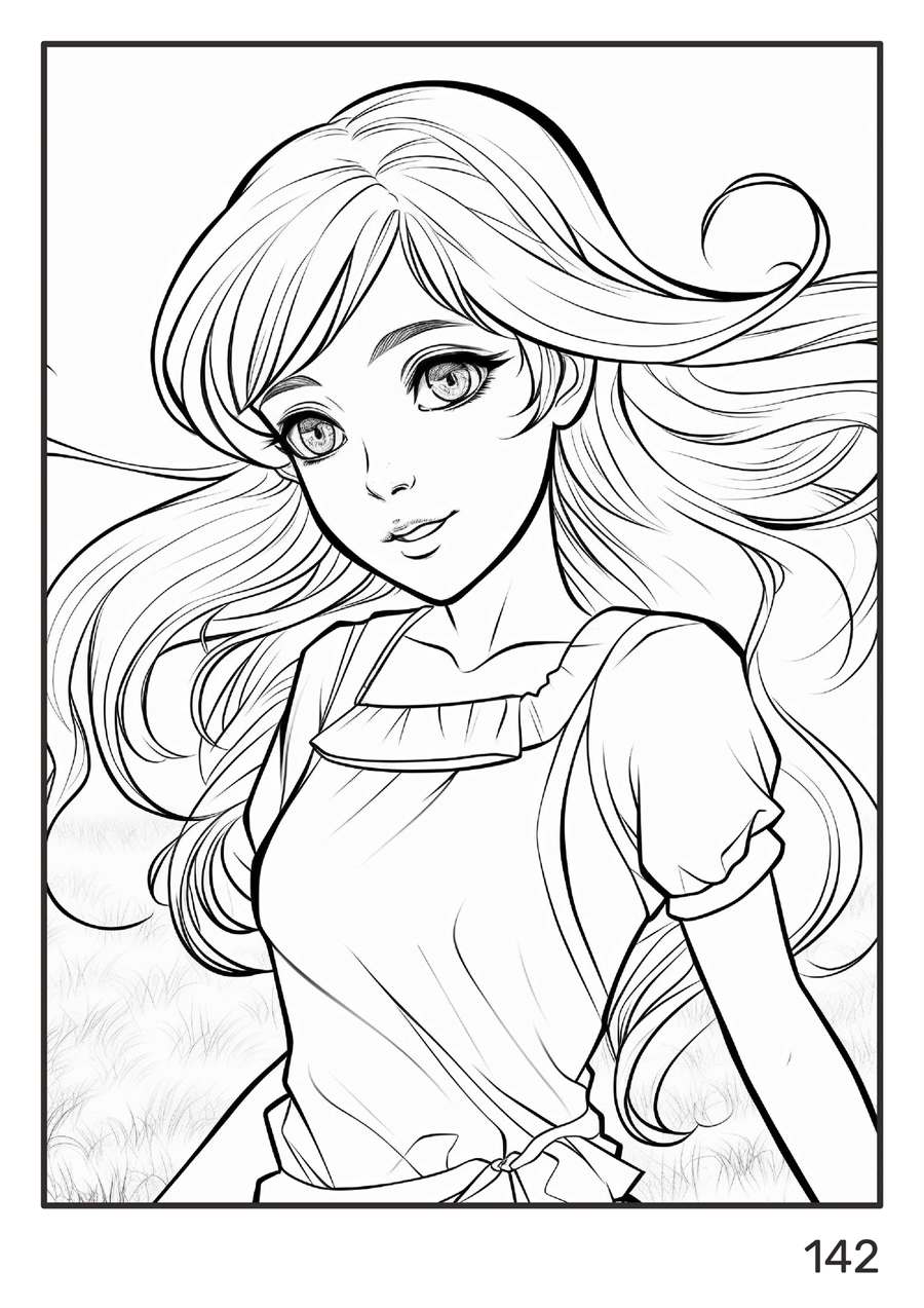 A page from Manga Girls, ready to color
